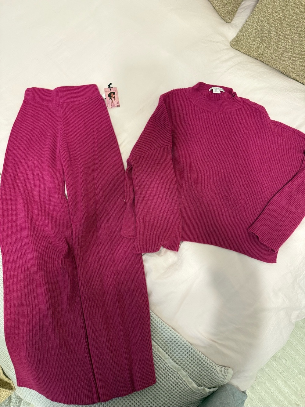 Fuchsia Rib-Knit Sweater & Wide-Leg Pants Set